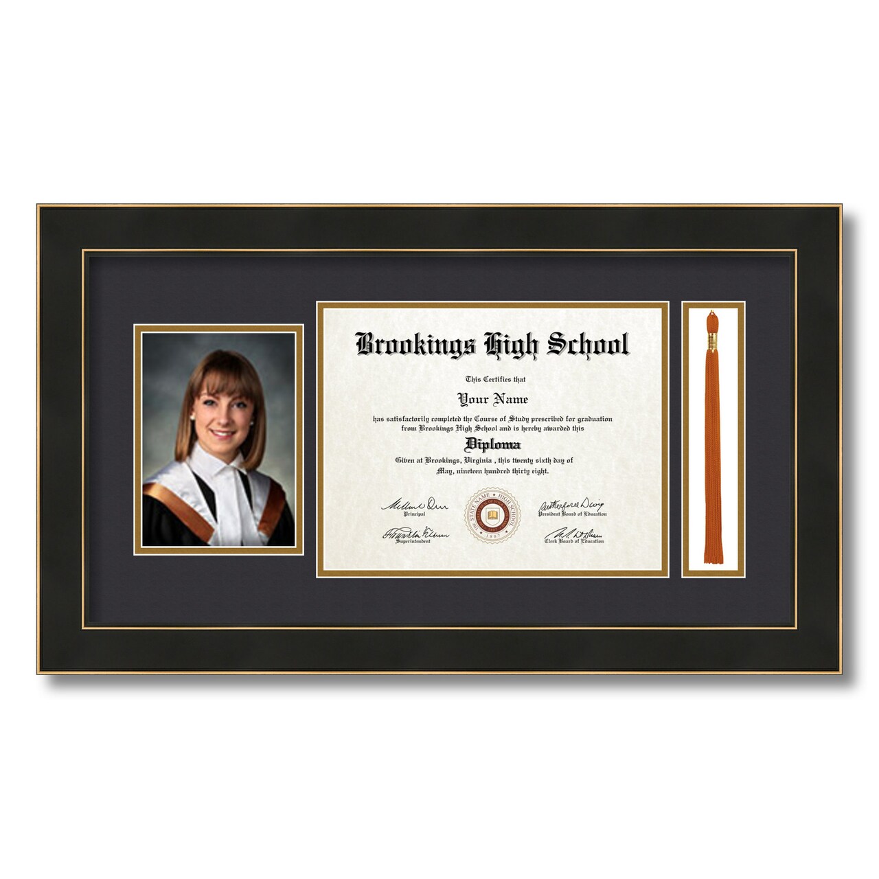 ArtToFrames 8.5x11 inch Diploma Frame with 5x7 Inch Image Opening and Tassel Opening - Framed with Black and Gold Mats, Comes with Regular Acrylic and Sawtooth Hanger for Wall Hanging (DIT-8.5x11)